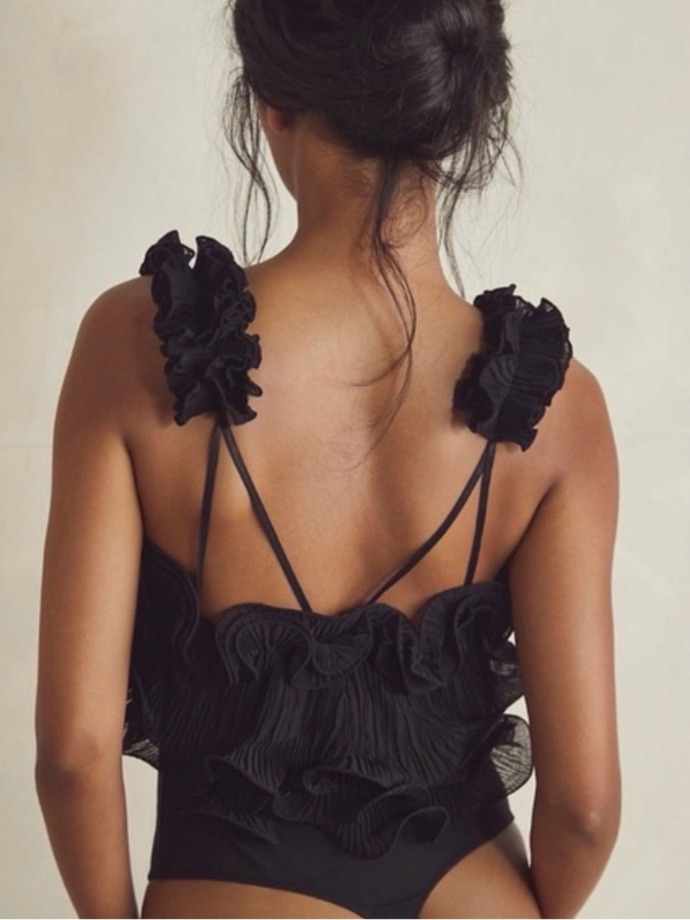 Free People Black Ruffled Bodysuit